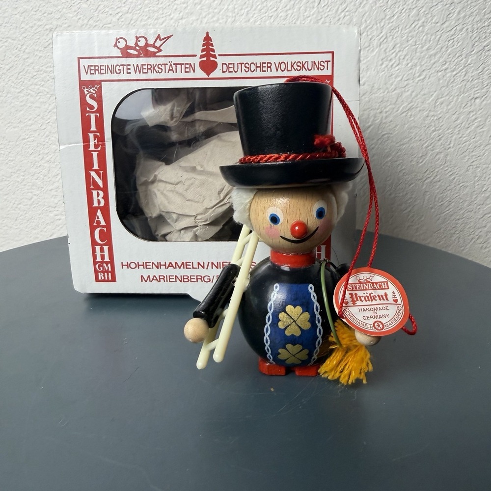 Vintage STEINBACH Wood Ornament Chimney Sweep. Original Box Schornsteinfeger